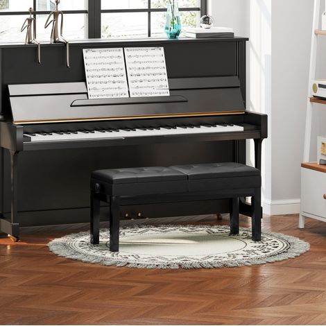 Banquette de piano 105x37x48-58 cm en similicuir noir, avec rangement pour piano FloraGrace (1/5)