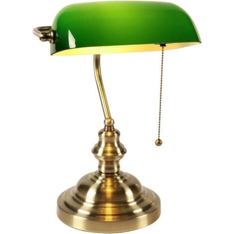 Soldes Lampe de bureau de banquier en verre avec interrupteur à chaîne (Vert) (1/5)