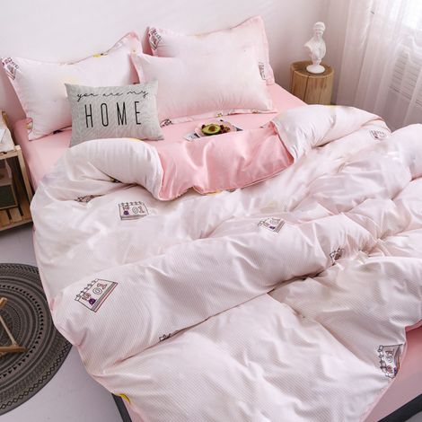 Parure de lit 3 pièces en coton brossé épaissi, style simple, respirant et doux pour lit de fille 1,2m (1/5)