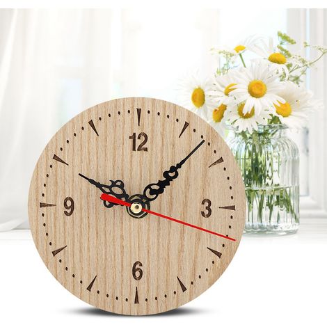 Horloge de table/mur analogique ronde vintage en bois (12 cm) pour salon, chambre ou bureau (1/5)