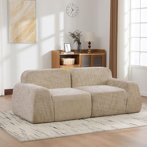 Canapé modulable à compression en tissu chenille, garni de mousse haute résilience 30D. Facile à déplacer et doté d'une base antidérapante, il est idéal pour les salons et autres espaces. - Kaki clair (1/5)