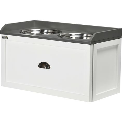 PawHut Portaciotole per Cani Rialzate in Acciaio Inox e Legno con Cassetto