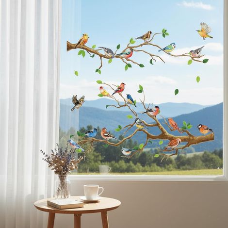 4 Pcs Stickers Muraux Oiseaux de Jardin sur Branches Autocollants Muraux Amovibles Oiseaux sur Arbre Décoration Murale Facile à Décoller et à Coller pour Maison Chambre à Coucher Salon (1/5)