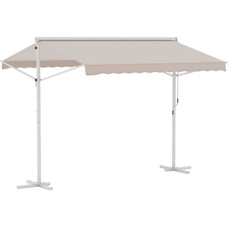 Marquise rétractable Outsunny 3x3m avec bras articulé et manivelle, beige, idéal pour terrasse et jardin