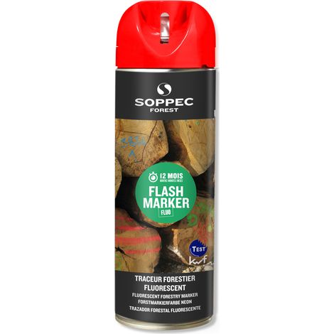 Bombe de peinture - Traceur forestier hautement fluorescent rouge fluo 12 mois flash marker SOPPEC - 131513o