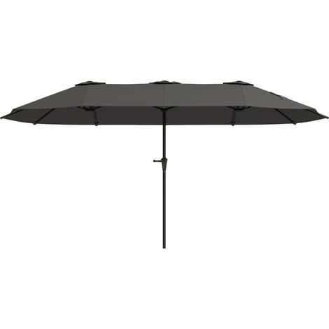 Doppelter Strandsonnenschirm mit Belüftungsöffnungen und Kurbel, Metall und Polyester, 4 x 2,2 x 2,34 m, Schwarz und Dunkelgrau