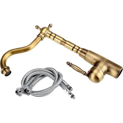 Robinet mitigeur rétro pour lavabo, poignée unique, avec 2 flexibles d'eau et filtre à eau, pour cuisine et salle de bain.
