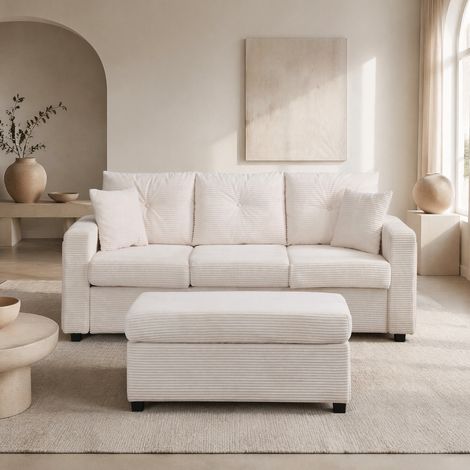 Sofa mit LED und Hocker L-Form aus Cord Beige OKMYHOME (1/5)