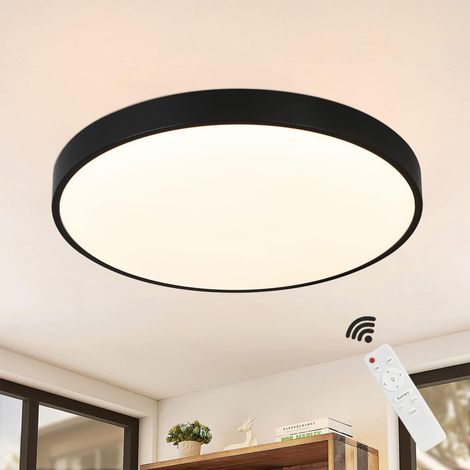 ZMH Plafonnier LED dimmable avec télécommande - plafonnier 30W noir lampe de salle de bain IP44 étanche plat rond cuisine lampe blanc chaud / blanc neutre / blanc froid pour salon chambre couloir