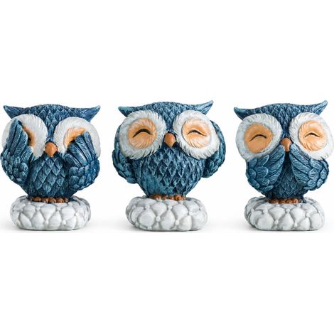 Lot de 3 Statues de Chouettes Mignonnes en résine Bleue pour décoration d'intérieur, Figurines Modernes pour Salon, Chambre à Coucher, étagère, Cadeaux pour Les Amateurs de Hibou (1/5)