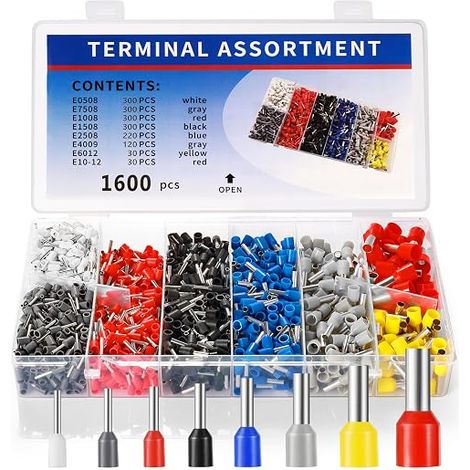 1600 pièces 8 types de cosses électriques à sertir, connecteurs 0,5 mm²-10 mm², assortiment de cosses électriques, cosses à sertir isolées, pour électriciens (1/5)