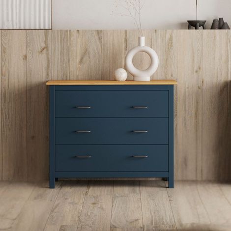 Comò in legno massiccio colore blu e pino Miranda 100x40x80H