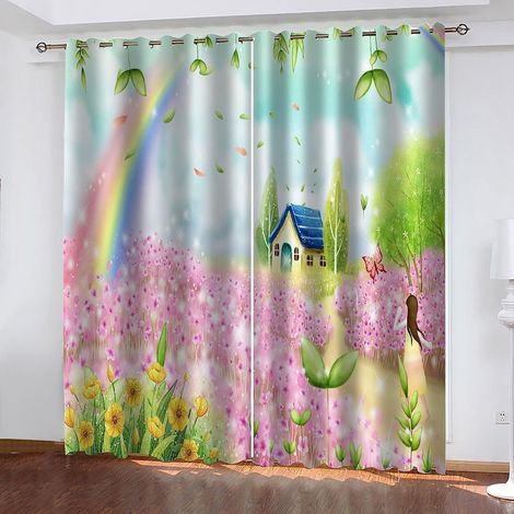 Lot De 2 Rideaux Occultants pour Fenêtre - Polyester Cottage Fleur Rose 220 X 215 Cm (L X H) -Rideaux Salon Occultant Isolants Thermique À Oeillets Rideau Chambre Enfant Opaques 2 Pièces - 1L X 1H cm (1/5)