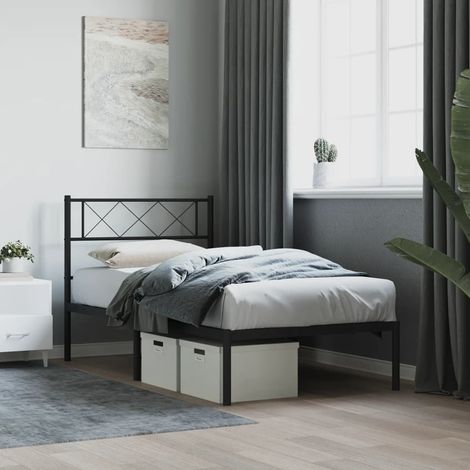 Estructura cama sin colchón con cabecero metal negro 90x190 cm vidaXL (1/5)
