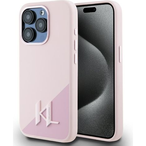 Funda Karl Lagerfeld de silicona Shadow Metal Initial MagSafe para iPhone 15 Pro (rosa) (1/5)