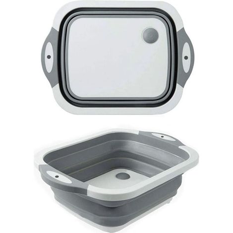 Bassines à linge pliables, égouttoir multifonctionnel pour bassines, planche à découper portable et panier d'égouttage rétractable.