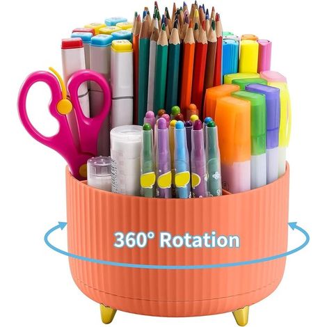 Organizzatore da scrivania - Rotazione a 360° - 5 scomparti - Confezione in carta - 16 cm (profondità) x 13,5 cm (larghezza) x 6,2 cm (altezza) - Colore: Arancione (1/5)