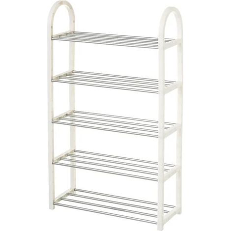 Etagère à chaussures, meuble de rangement coloris blanc - Longueur 50 x Profondeur 19 x Hauteur 82 cm (1/3)