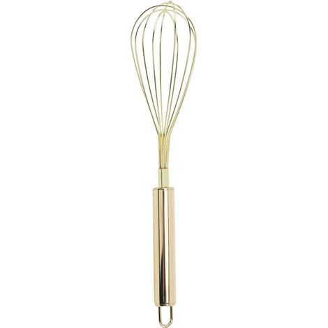 1 Fouet à main, Acier inoxydable doré, Manche en bois naturel, Base plate stable, Rangement facile, Cuisine (1/5)
