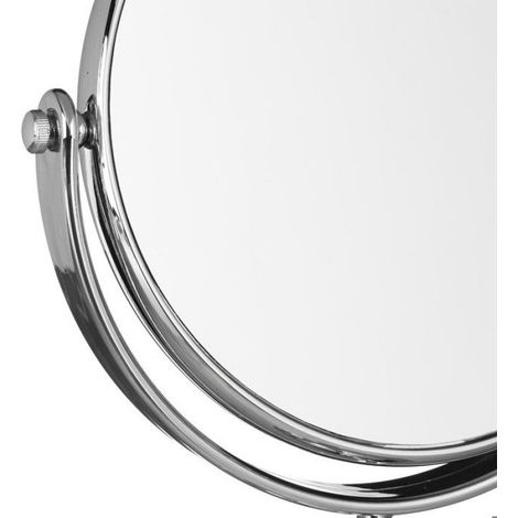 Relaxdays Miroir de maquillage grossissant à poser miroir rond pivotant sur pied double face HxlxP: 28x18x10 cm, argent (1/5)