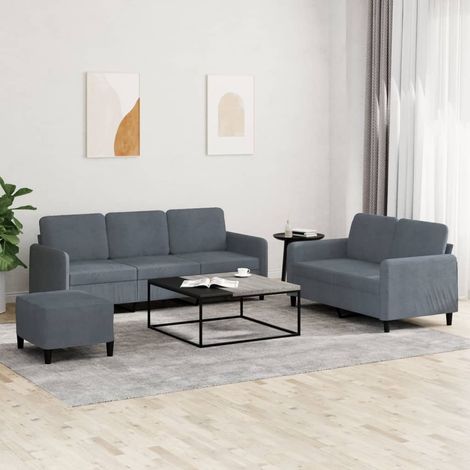 Juego de sofás 3 piezas terciopelo gris oscuro