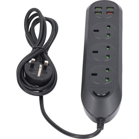 Multiprise de bureau USB avec câble intelligent, prise standard britannique noire, 110-250V, bloc multiprise pour ordinateur, charge rapide et protection intégrée. (1/5)