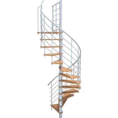 Scala a chiocciola 15 gradini - Ø 120cm - Altezza raggiungibile 3.04 a 3.52m - Bianco e faggio - VENE120-SBMNAT-15
