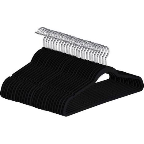 Cintre En Velours Antidérapant - Pour Costume Et Manteau - Noir - Lot De 25 (1/5)