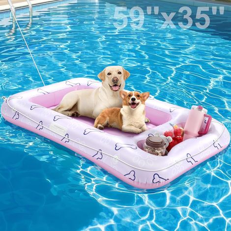 Flotteur de Piscine pour Chien, Flotteur de Piscine Gonflable pour Chiens de Taille Moyenne à Grande Jusqu'à 220 Livres, Radeau pour Chien avec Deux Poignées, Aire de Collation (1/5)