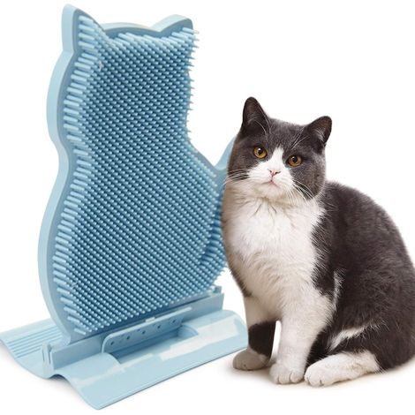 Brosse de Massage pour Chat, Outil de démangeaison de Massage monté en Coin de Porte Murale pour Chat, Brosse pour Peigne de toilettage pour Animaux de Compagnie Auto-toiletteur pour Chat-Bleu-Fei Yu (1/5)