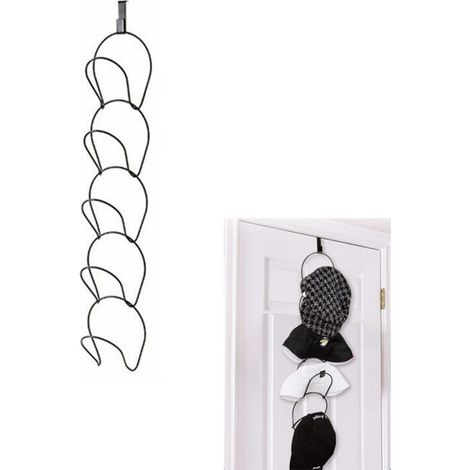 Hat Rack 5 Rings Metal Multi-Layer Cap Rack Over Door Coat Rack with 1 Over Door Hook for Baseball Caps Towels Scarves (Black)