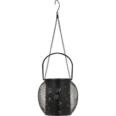 Lanterne solaire suspendue d'extérieur en fer forgé, décorative, ajourée, motif fleurs et papillons, étanche IP65, idéale pour le jardin, une table, une allée ou une fête. (1/5)