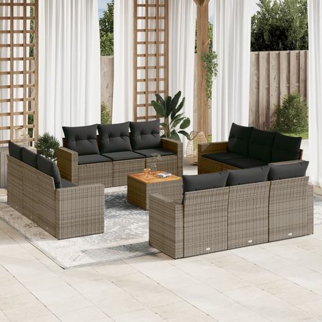vidaXL Salon de jardin avec coussins 13 pcs gris résine tressée (1/5)
