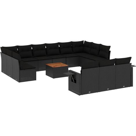 Maison Exclusive - 14-tlg. Garten-Sofagarnitur mit Kissen Schwarz