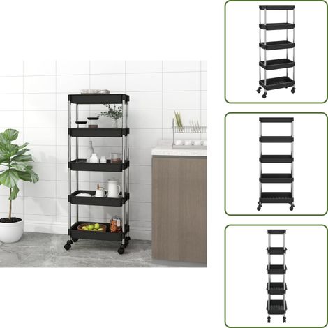 The Living Store Küchenwagen 5 Etagen Schwarz 42x29x128 cm Eisen und ABS - Küchentrolley - Küchenwagen - Stauraummöbel - Rollcontainer - Organisationshilfe (1/5)