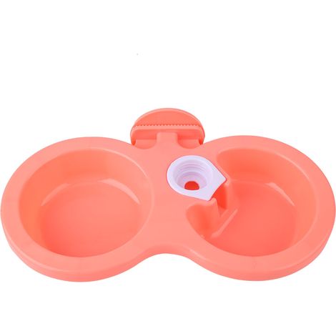 Double bol suspendu pour animaux de compagnie, chat, chien, chiot, distributeur d'eau et de nourriture pour cage, petite (rose)