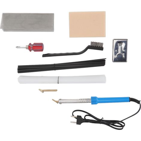 Kit de réparation pour soudure plastique : baguettes en plastique blanc et noir, treillis métallique de renfort en acier inoxydable, papier de verre. Idéal pour pare-chocs de voiture, kayaks et canoës