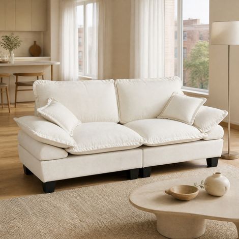 Canapé modulable 2 places 194x82x90 cm beige en chenille avec accoudoirs courbés amovibles (1/5)