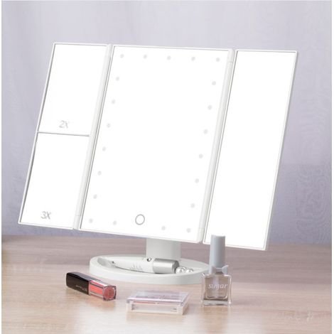 BERNSTEIN - Espejo de 3 paneles con 21 luces LED e inodoro, ideal para cosméticos - 34x27.3x12cm - E280 - Negro Negro (1/5)