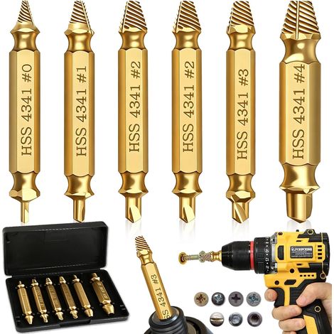 Extractores de tornillos de titanio de 6 piezas, para quitar tornillos dañados, herramienta para extraer tornillos dañados (dorado) (1/5)