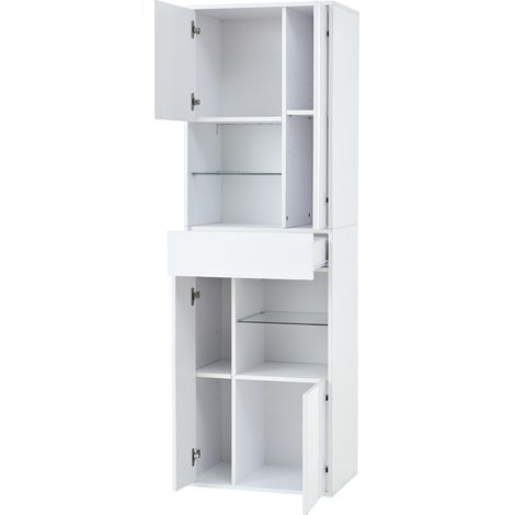 Vitrine avec 1 Tiroir, 4 Portes, Étagères Réglables et LED pour Salon en Panneaux de Particules 55×38×170 cm Blanc (1/5)