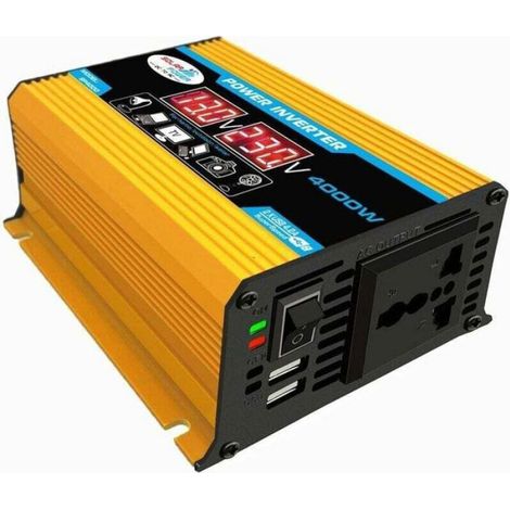 Convertisseur 12 V 220 V - Onduleur Pur Sinus 4000 W - Pour Voiture Camion Camping-Car - Affichage Double Tension USB 4 2 A - 1 Pièce (1/4)
