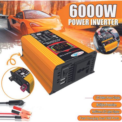 Onduleur à onde sinusoïdale modifiée haute fréquence 6000 W puissance Watt convertisseur DC 12 V à AC 110 V chargeur de voiture avec double port USB 2,1 A pinces de batterie prise allume-cigare écran (1/5)