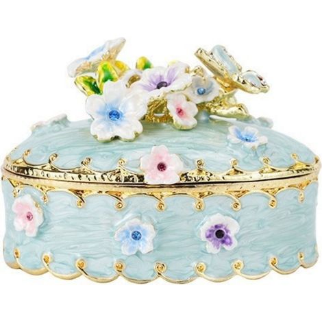 Caja De Joyas Emailada - Diseño Vintage Con Flores Doradas - Acabado Esmaltado Manual - Para Anillos Y Collares - 1 Unidad (1/5)