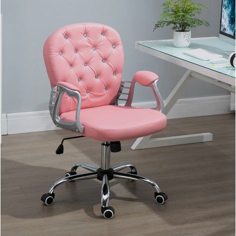 Chaise de bureau en cuir reconstitué rose, rembourrée, hauteur réglable, 59,5 x 60,5 x 93-103 cm (1/5)