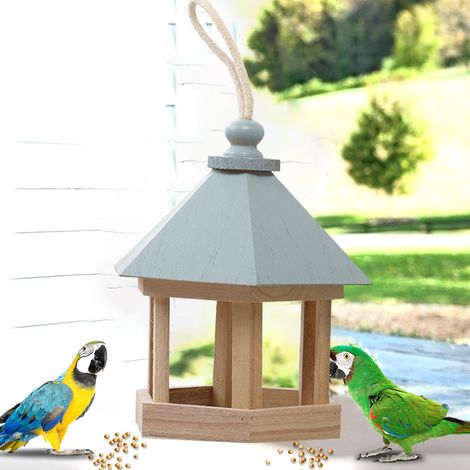 Mangeoire Oiseaux en Bois Suspendue Maisonnette Niche d'Alimentation Creuse (1/3)