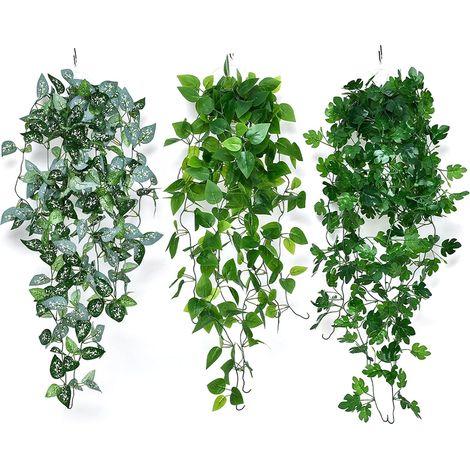 Lot de 3 Plantes Artificielles à Suspendre - Faux Lierre - 100 cm - Plantes Vertes de Balcon - Pour l'Intérieur et l'Extérieur - Décoration Murale (A) (1/5)