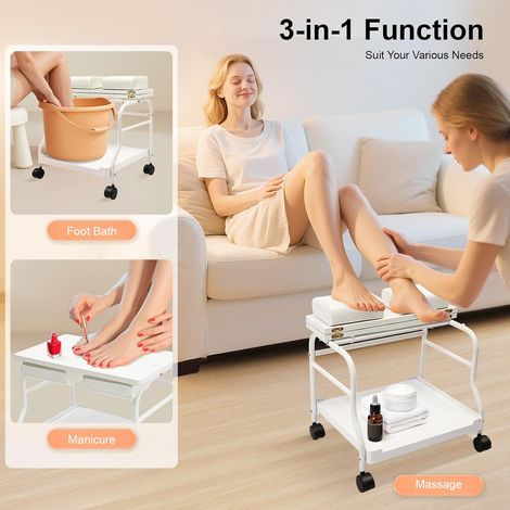 Chariot portable pour bain de pieds, pédicure, pédicure, pour salon de beauté, repose-pieds, repose-pieds ou pédicure, 50 x 42 x 47 cm, blanc (1/5)