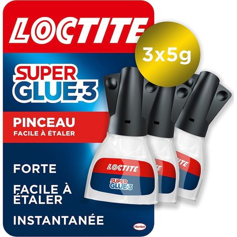 Super Glue-3 Pinceau lot de 3, colle forte facile à utiliser avec son pinceau applicateur, liquide à séchage instantané, transparente, 3 flacons de 5 gr (1/5)