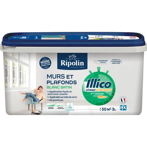 Peinture murs et plafonds - Blanc - Satin - RIPOLIN - Illico - 3 L (1/5)